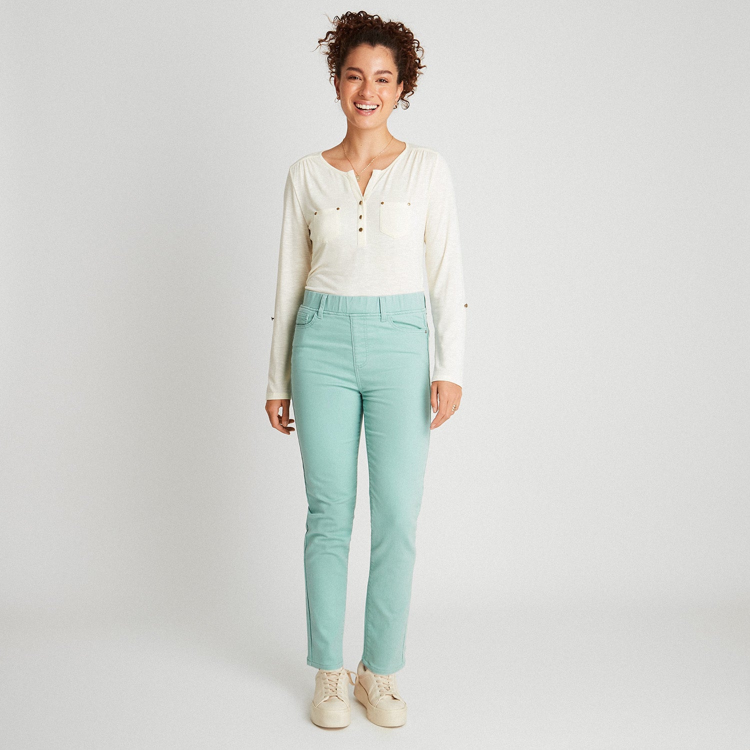 Skinny Jeans Con Push Up Y Pretina Elasticada Verde Menta