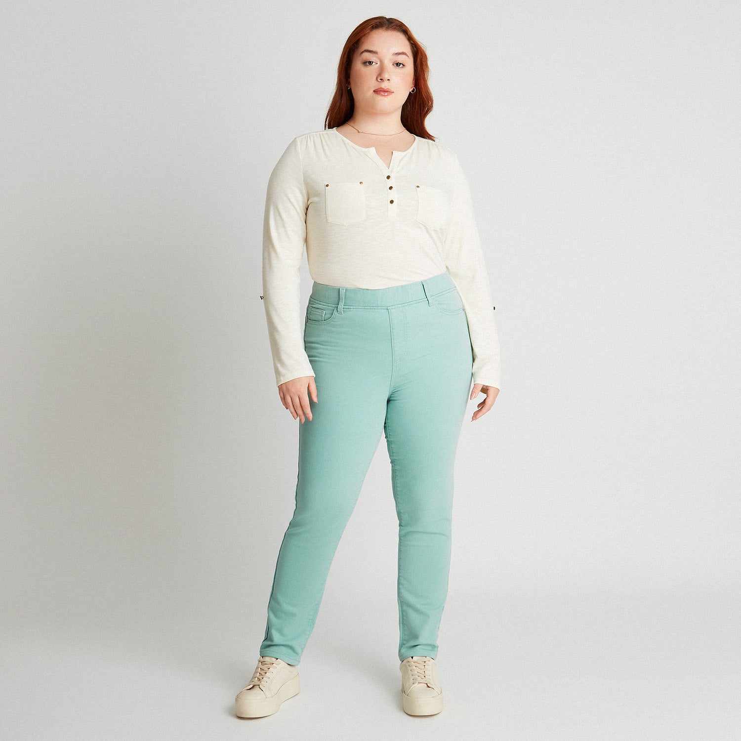 Skinny Jeans Con Push Up Y Pretina Elasticada Verde Menta