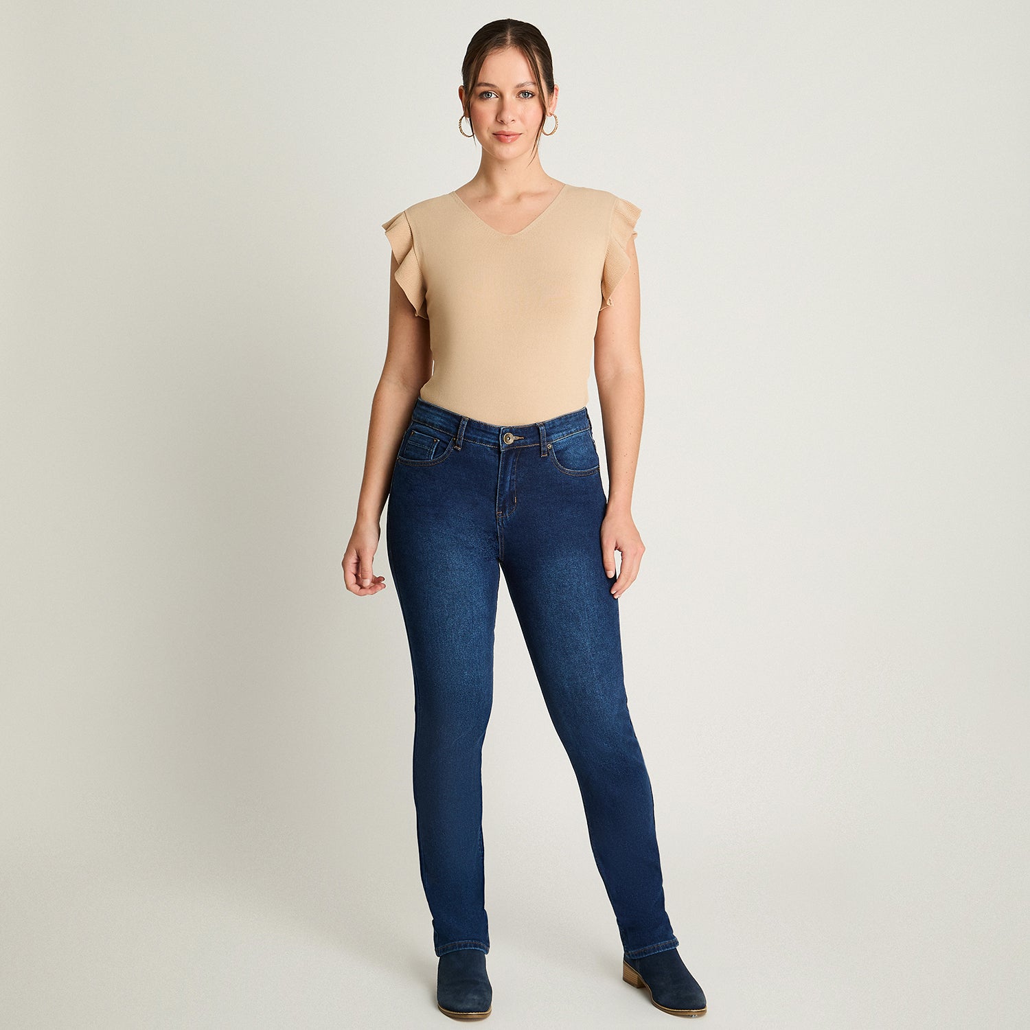 Jeans Recto 1 Boton Azul Curvi