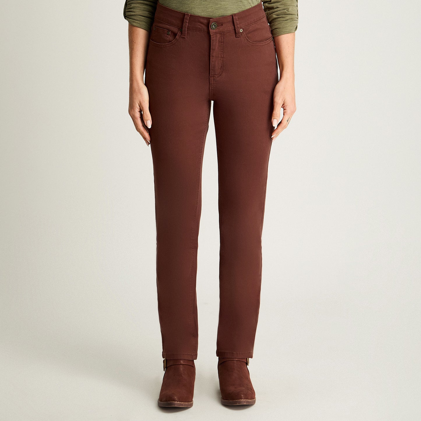 Jeans Recto Color 5 Bolsillos Terracota Curvi