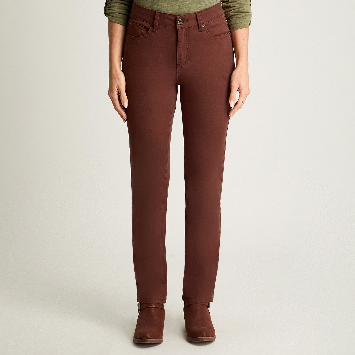 Jeans Recto Color 5 Bolsillos Terracota Curvi