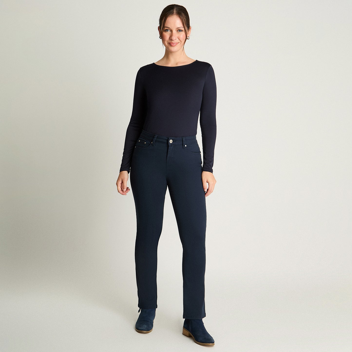 Jeans Recto Color 5 Bolsillos Azul Curvi