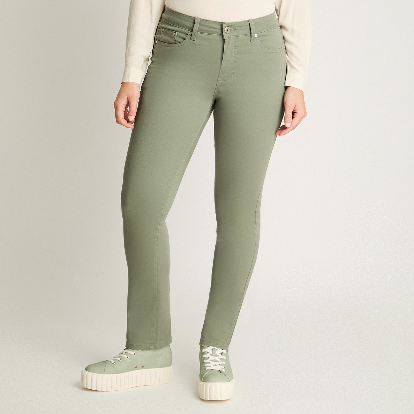 Jeans Recto Color 5 Bolsillos Verde Curvi