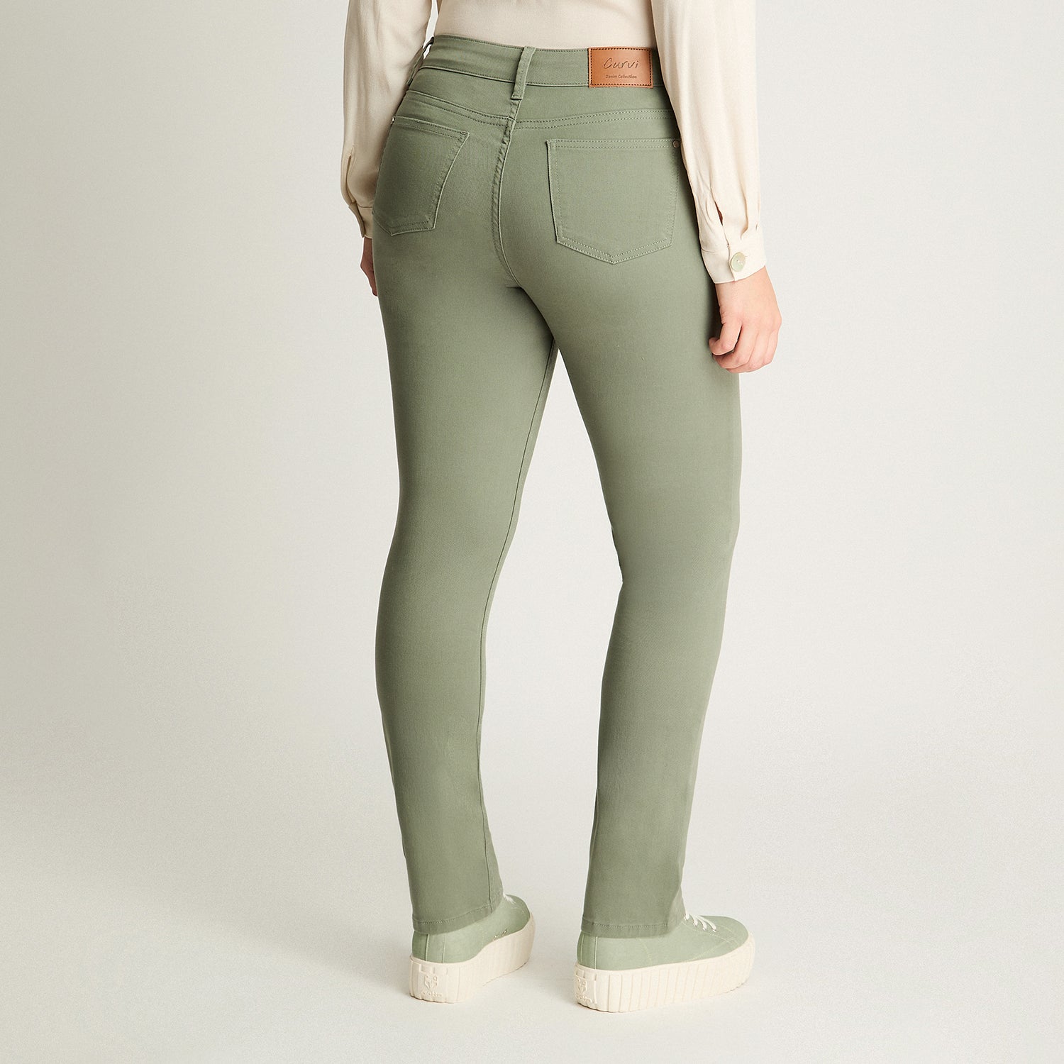 Jeans Recto Color 5 Bolsillos Verde Curvi