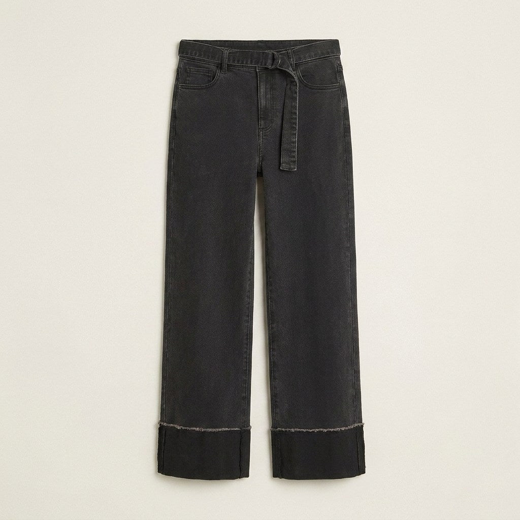 Pantalón Wide Leg Con Cinturón Gris Oscuro en plano