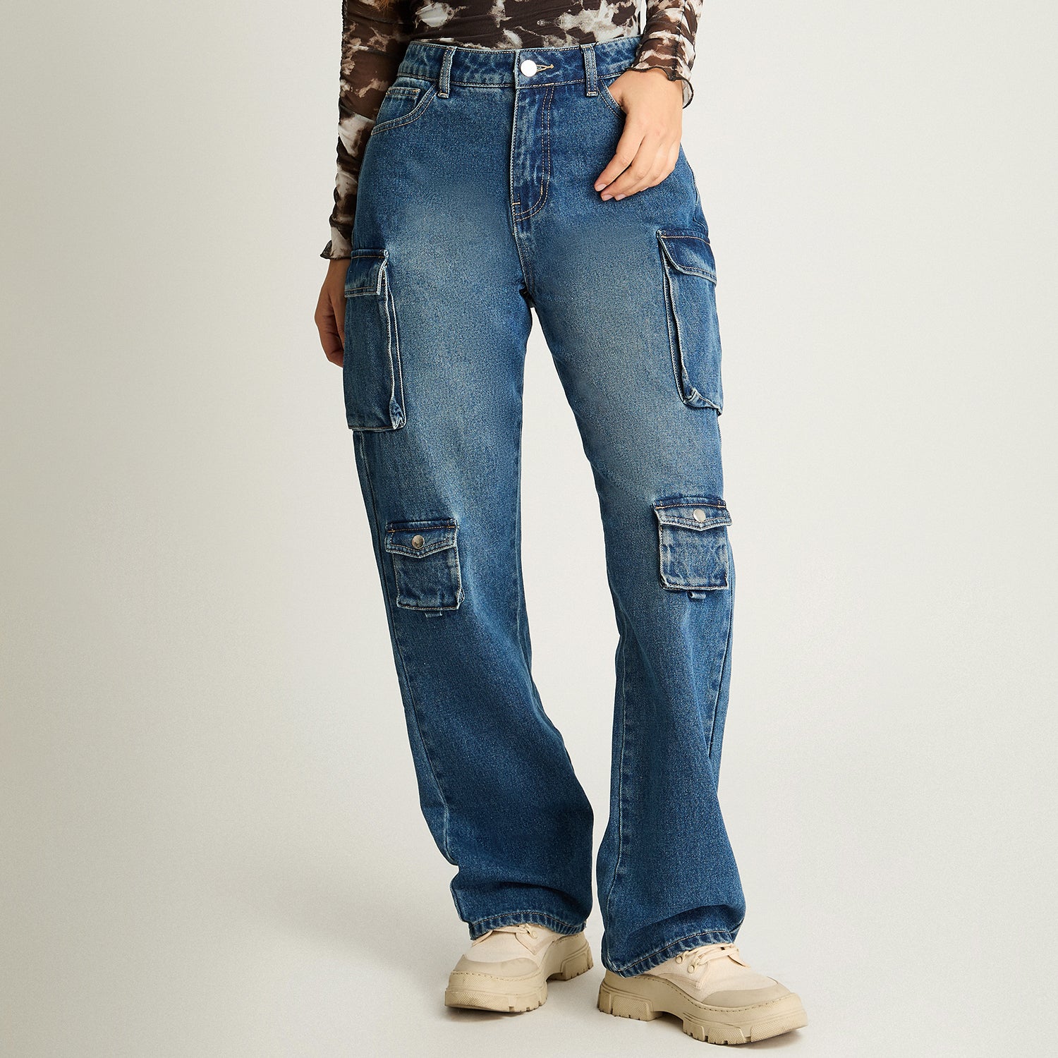 Jeans Cargo Azul Acuarela