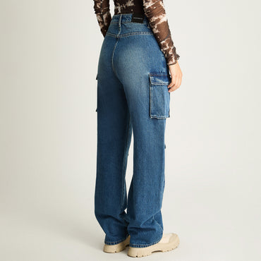 Jeans Cargo Azul Acuarela