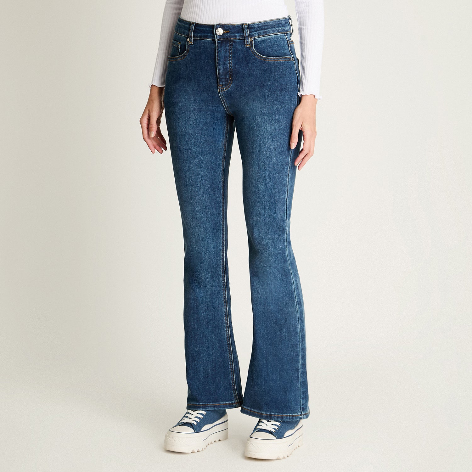 Jeans Flare 5 Bolsillos Azul