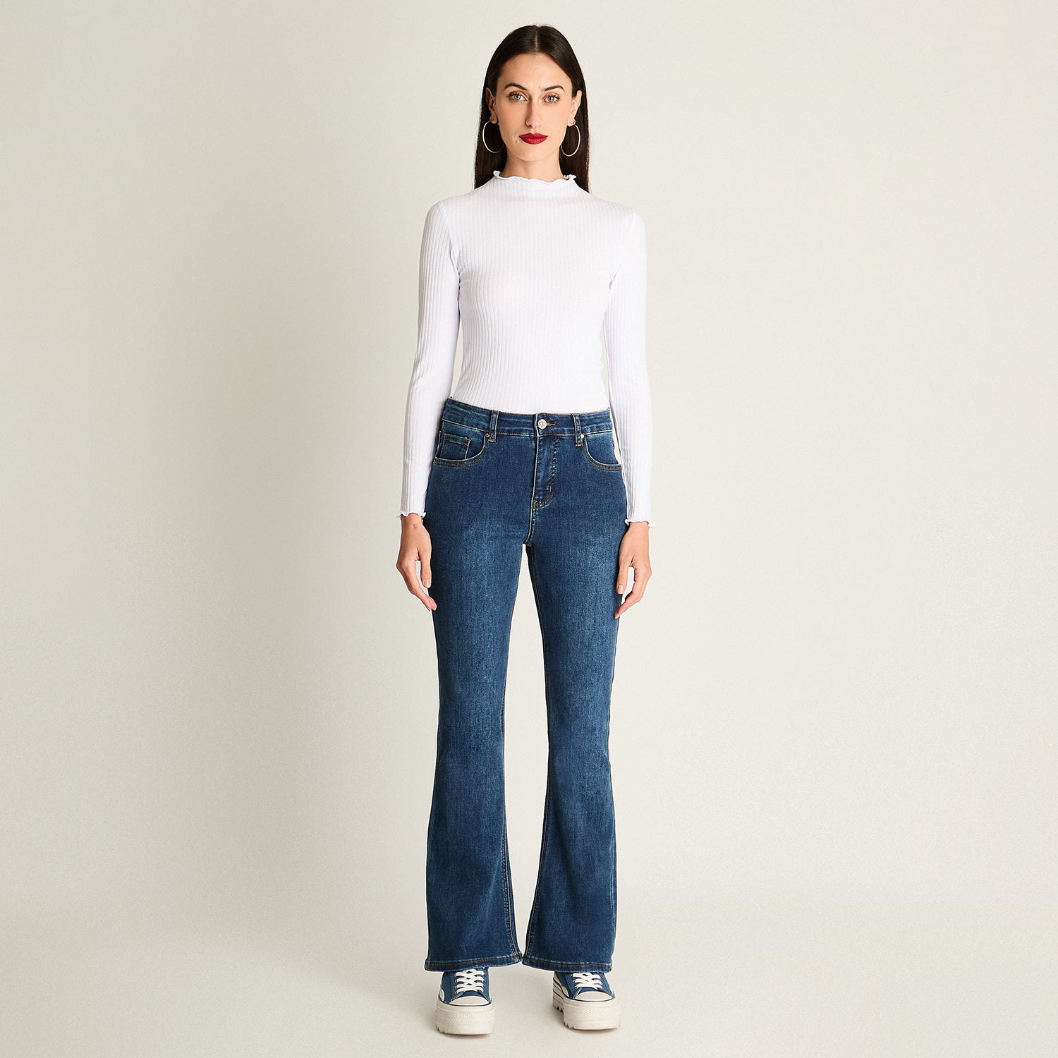 Jeans Flare 5 Bolsillos Azul