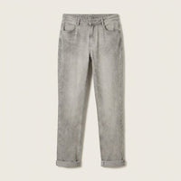 Jeans Mom Con Bastilla Doblada Gris en plano