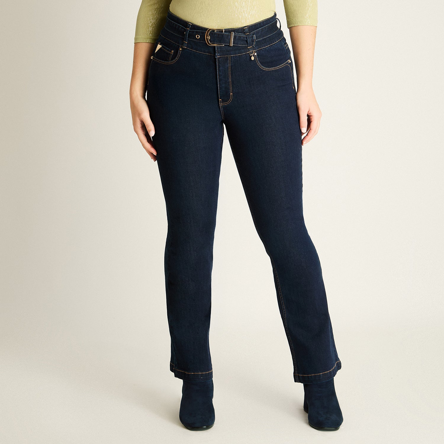 Jeans Azul Flare con Cinturón