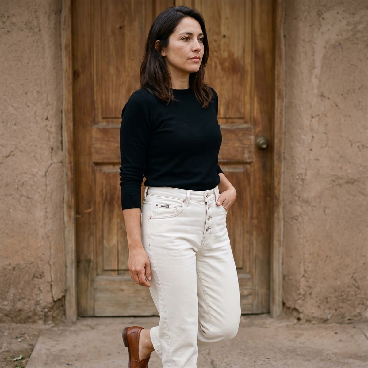 Jeans Crudo Fit Slim Tiro Medio lifestyle