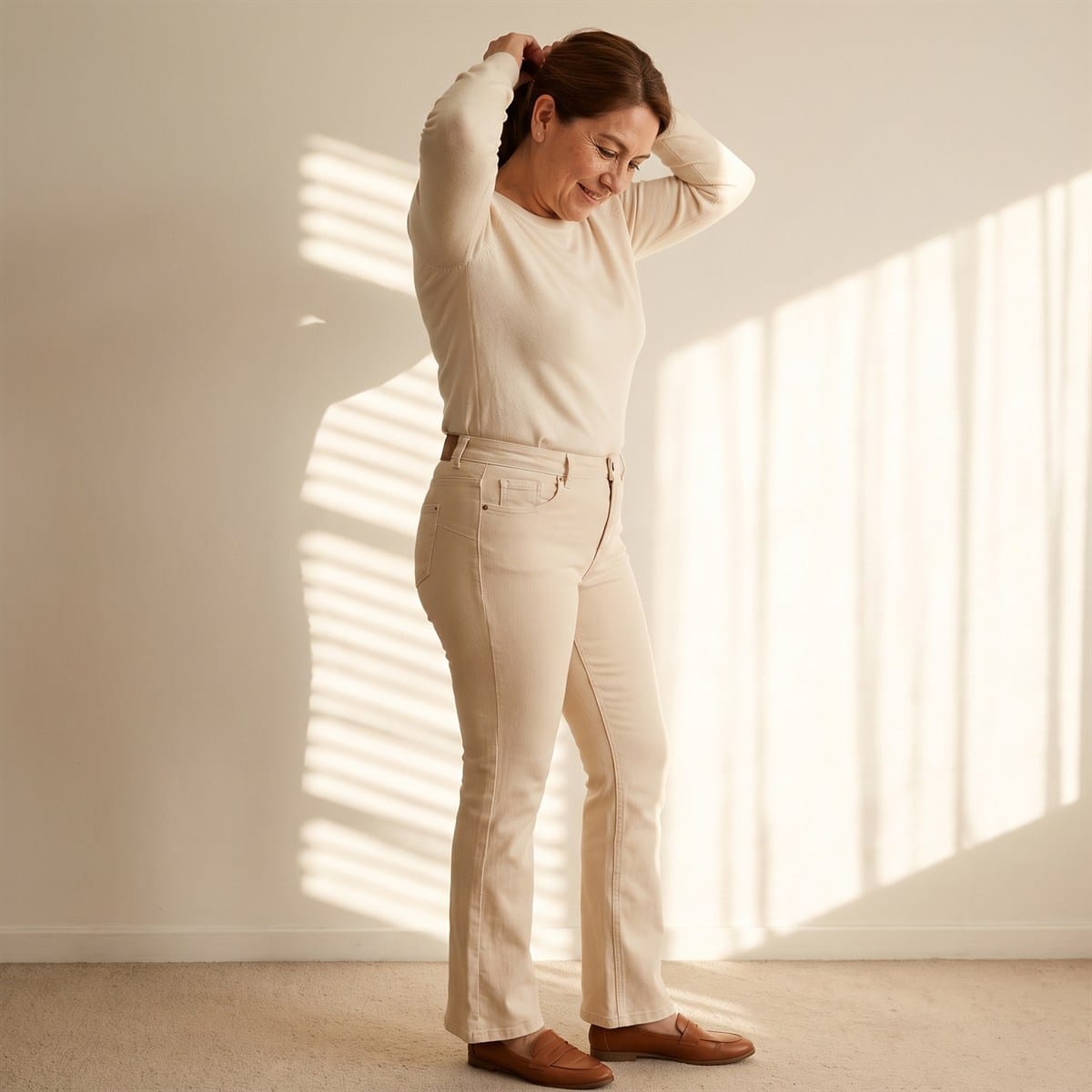 Jeans Beige Flare Elasticidad Media Calce Ajustado lifestyle