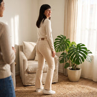 Jeans Beige Flare Elasticidad Media Calce Ajustado lifestyle