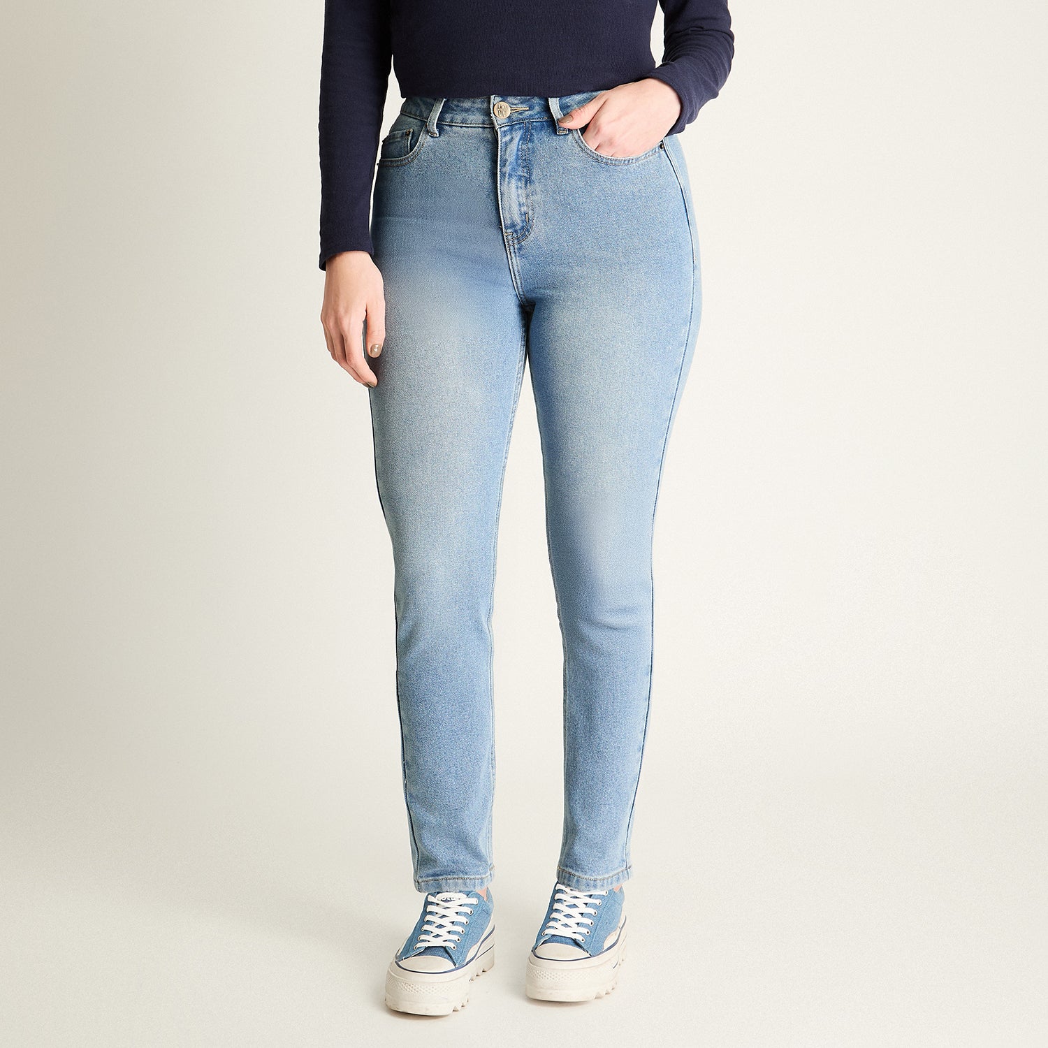 Jeans Azul Mom No Elasticado Calce Normal