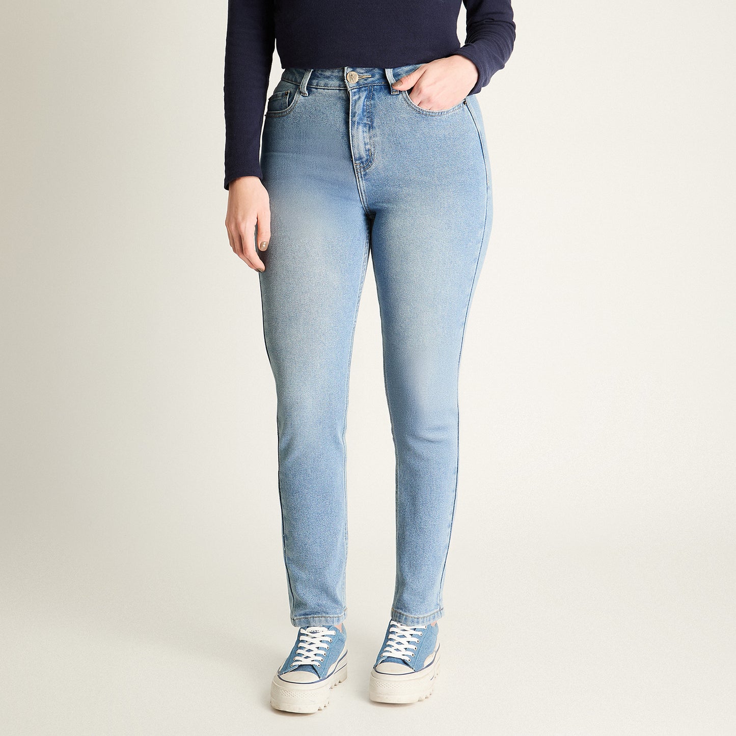Jeans Azul Mom No Elasticado Calce Normal
