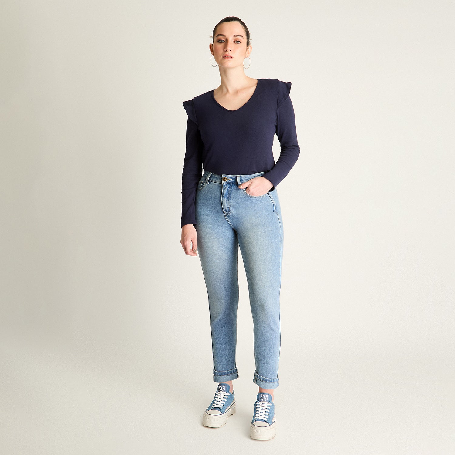 Jeans Azul Mom No Elasticado Calce Normal
