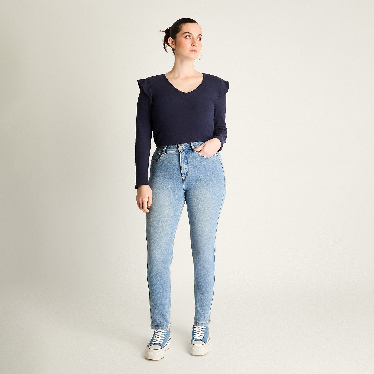 Jeans Azul Mom No Elasticado Calce Normal