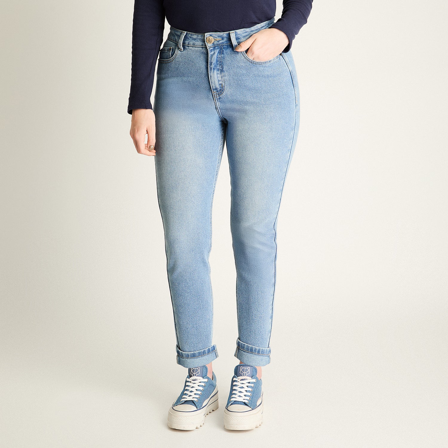 Jeans Azul Mom No Elasticado Calce Normal