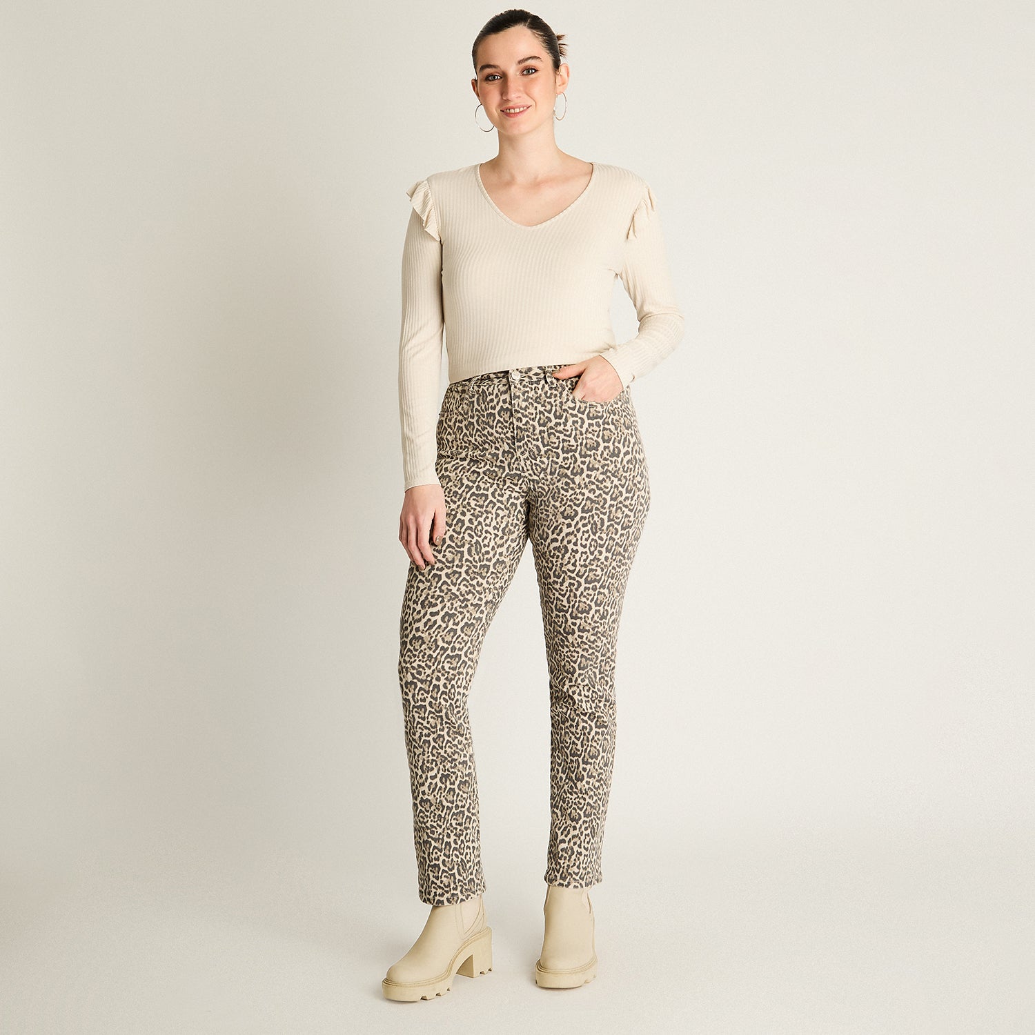 Jeans Animal Print Beige
