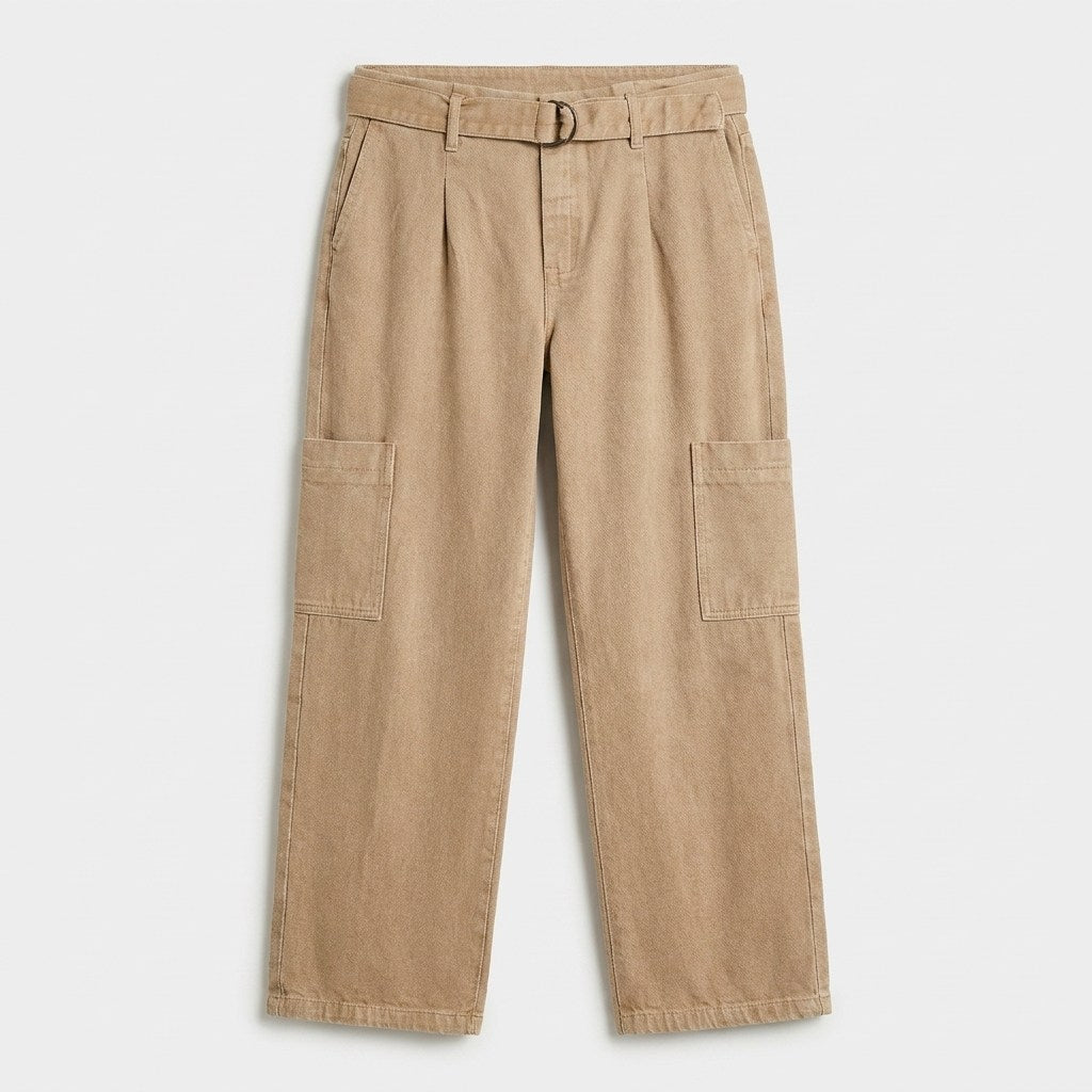 Jeans Cargo Beige sin Cierre Frontal en plano