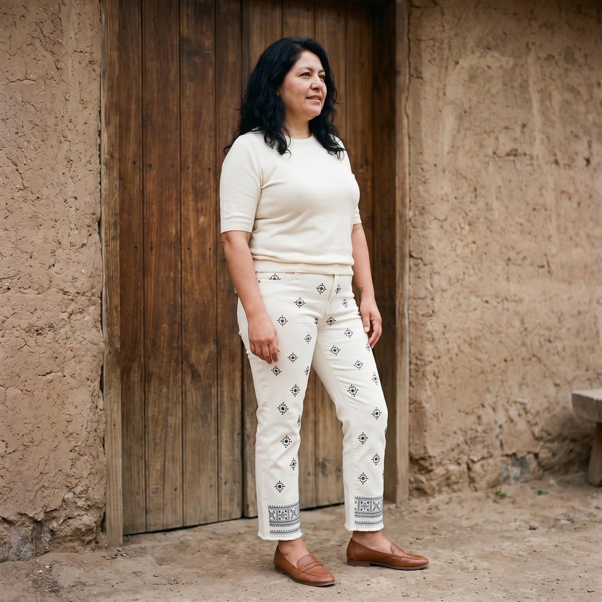 Jeans Blanco Recto con Estampado Boho Calce Normal lifestyle