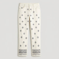 Jeans Blanco Recto con Estampado Boho Calce Normal en plano