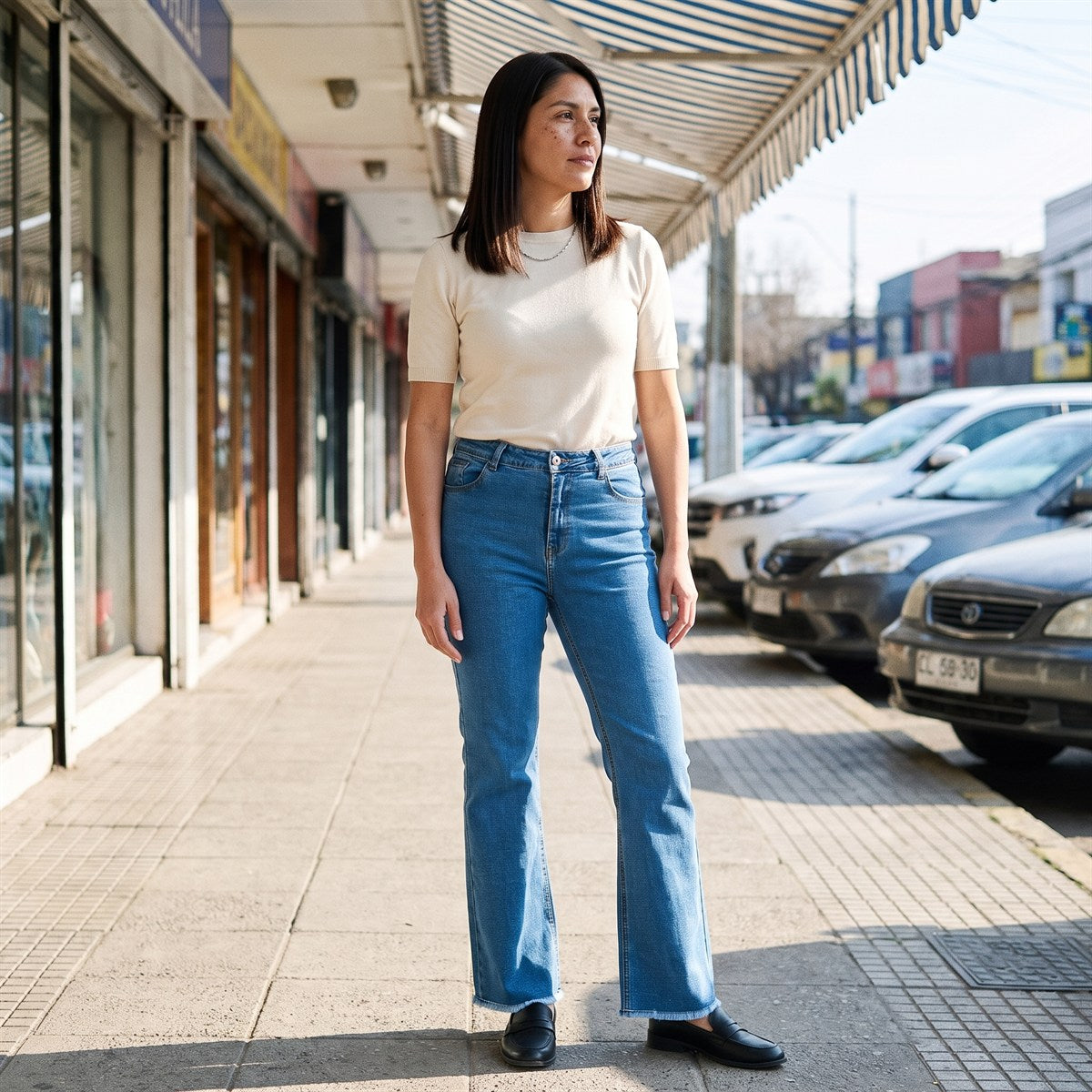 Jeans Azul Flare Tiro Medio lifestyle