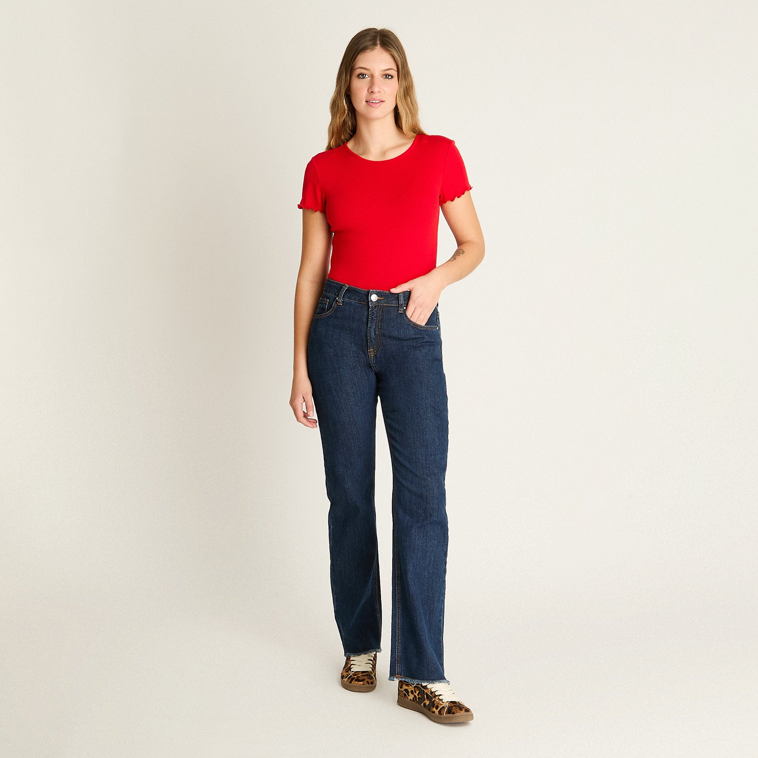 Jeans Azul Flare Baja elasticidad Calce Normal
