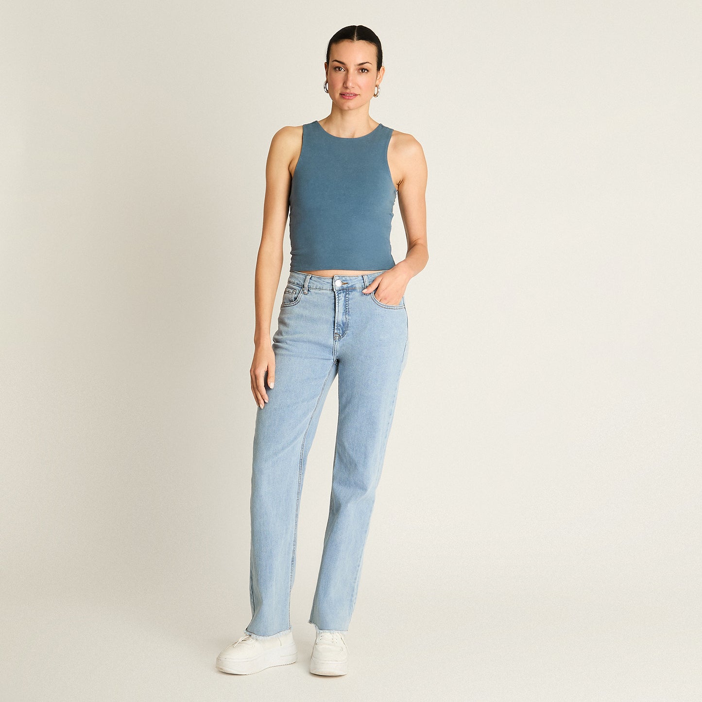 Jeans Celeste Flare Baja elasticidad Calce Normal