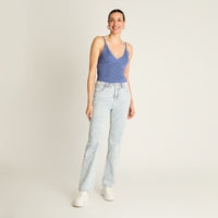Jeans Azul Recto Con Rayas