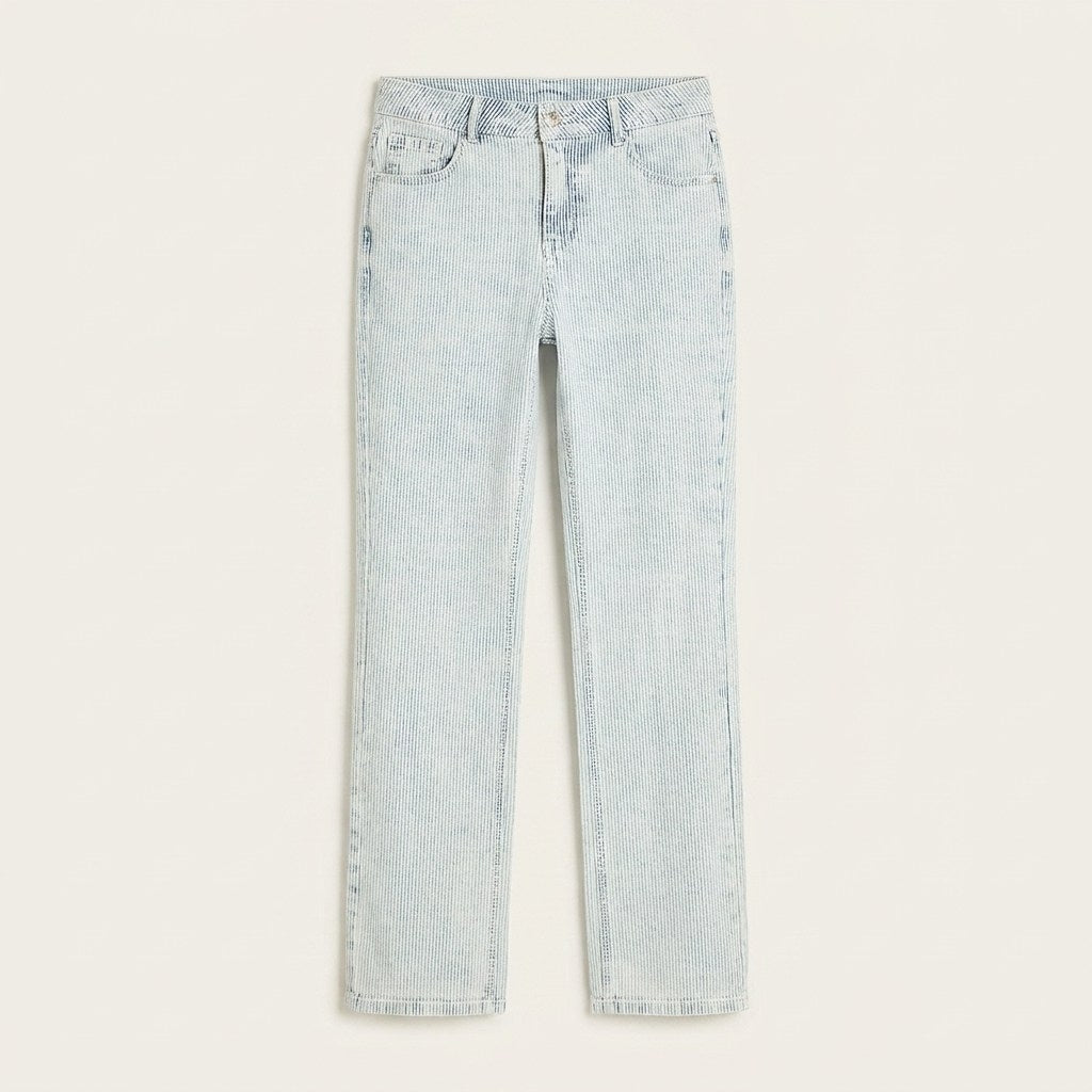 Jeans Azul Recto Con Rayas en plano