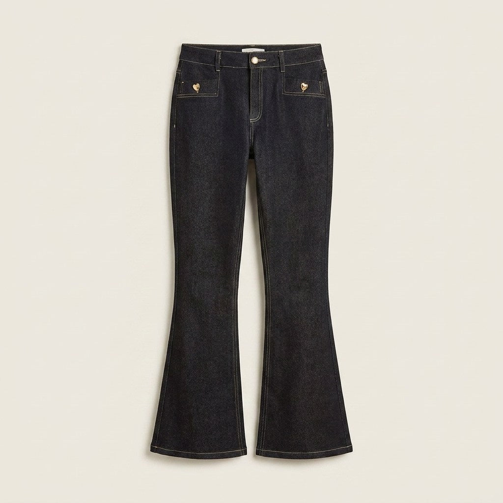 Jeans Dark Blue Flare con Aplicación de Botones en plano