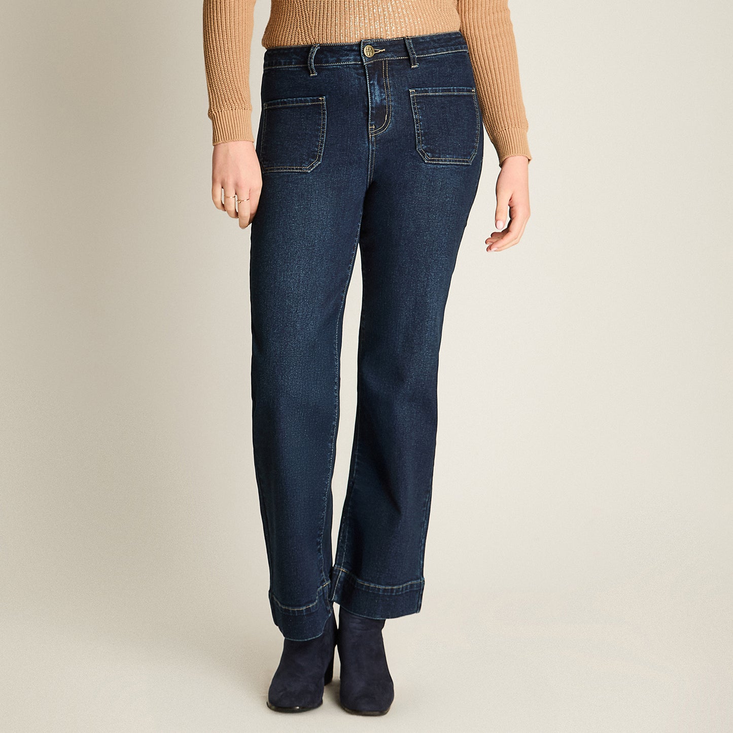 Jeans Blue Medio Elasticidad Baja Sin Forro Calce Holgado Tela Denim