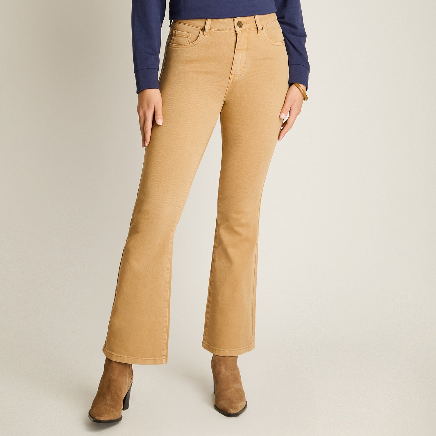 Jeans Camel Elasticidad Baja Sin Forro Calce Normal Tela Denim