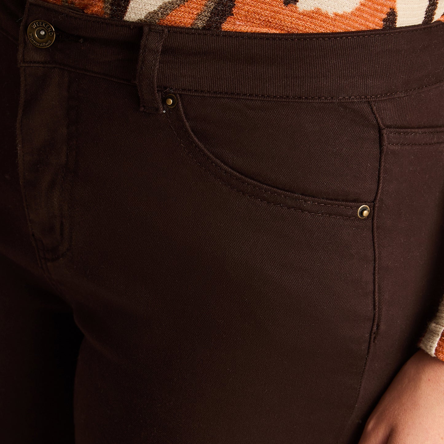 Jeans Cafe Elasticidad Media Sin Forro Calce Normal Tela Denim