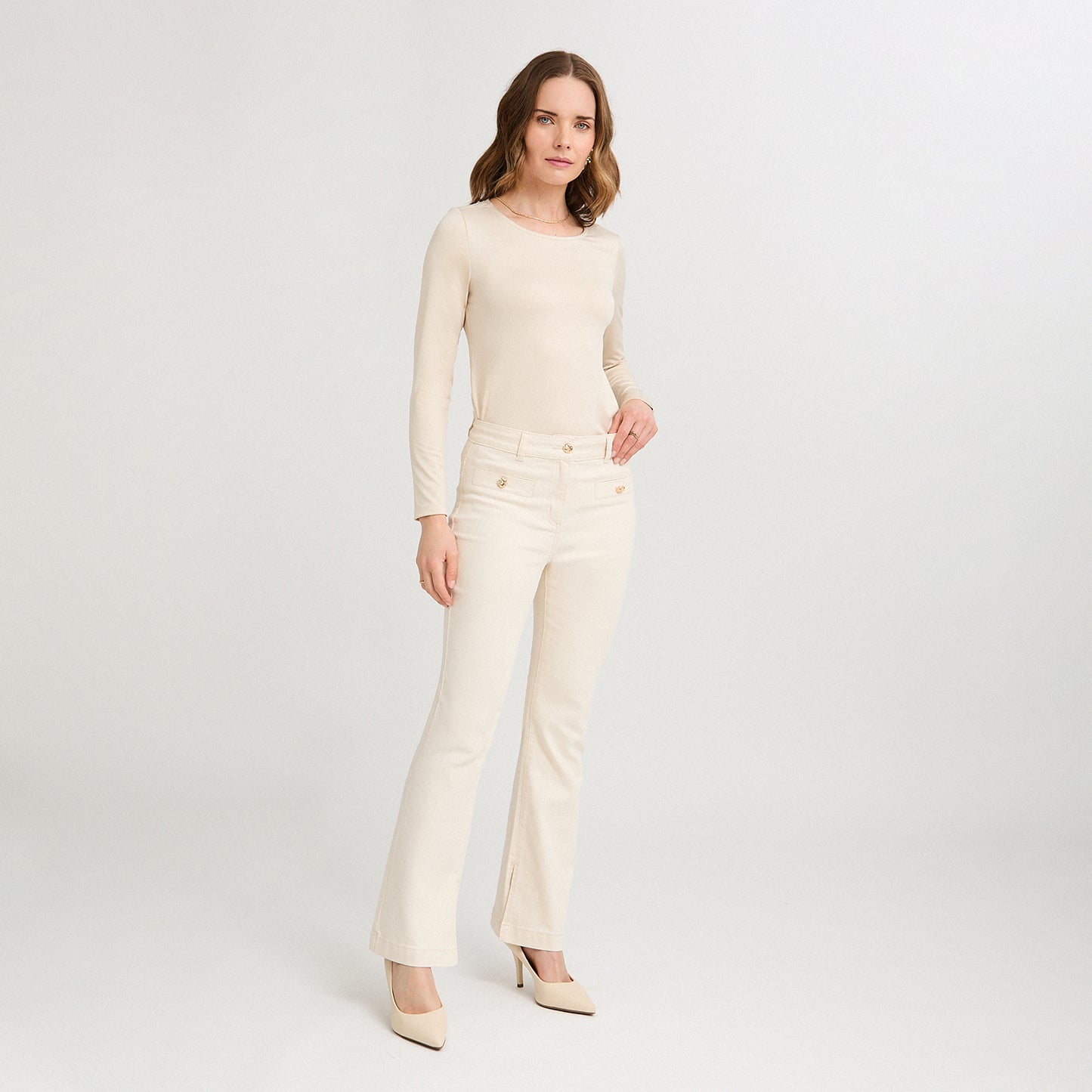 Jeans Flare 3 Botones Amarillo