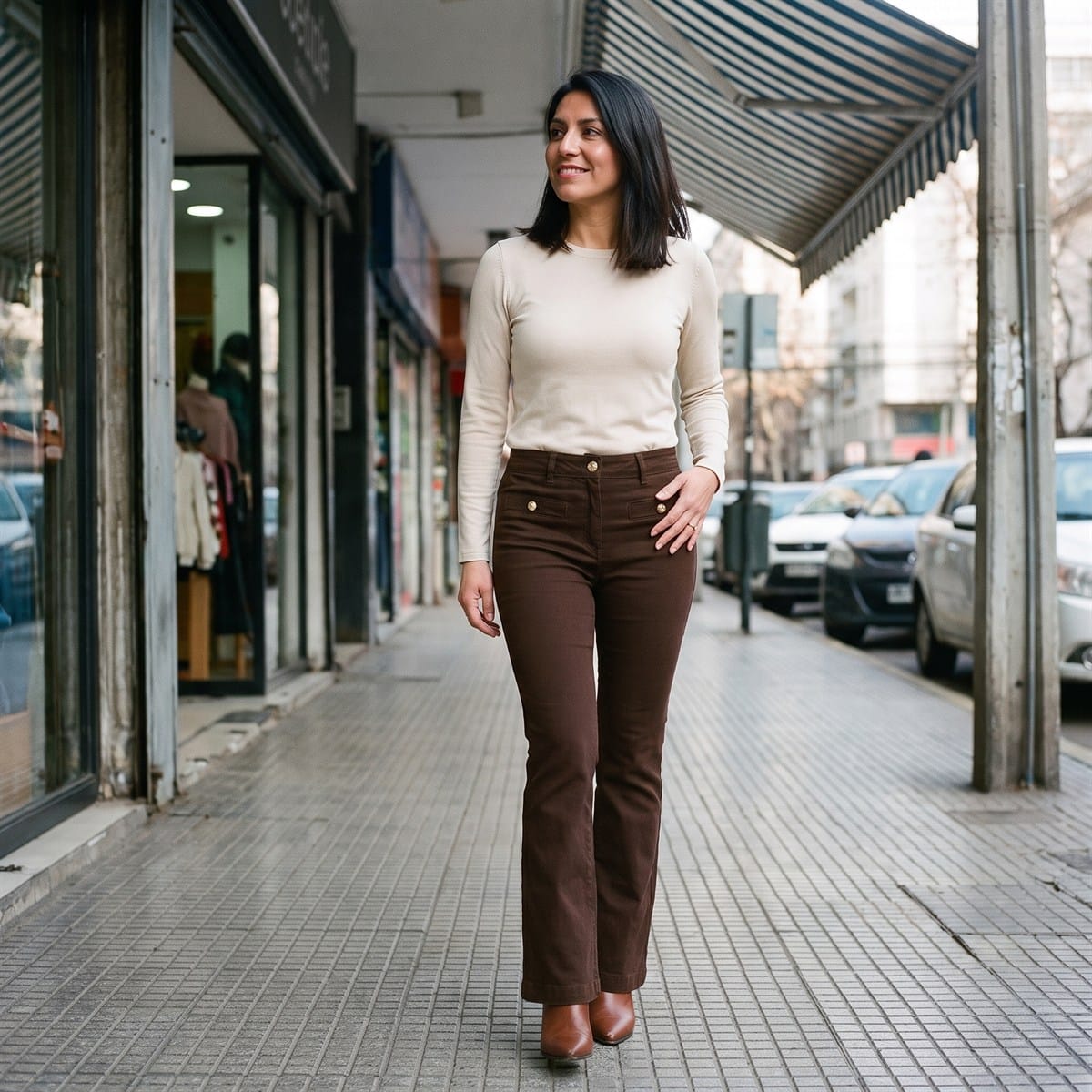 Jeans Flare 3 Botones Café lifestyle