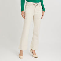 Jeans Flare con Cinturón Beige