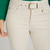 Jeans Flare con Cinturón Beige