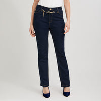 Jeans Flare con Cinturón Dorado Azul