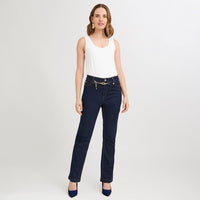 Jeans Flare con Cinturón Dorado Azul