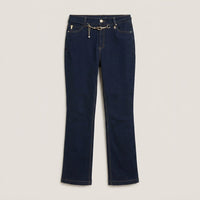 Jeans Flare con Cinturón Dorado Azul en plano
