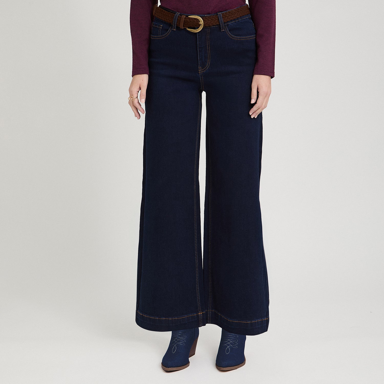 Jeans Coulotte con Cinturón Azul