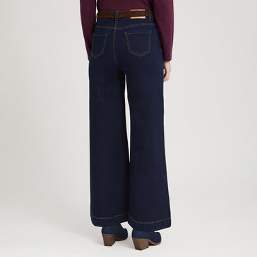 Jeans Coulotte con Cinturón Azul