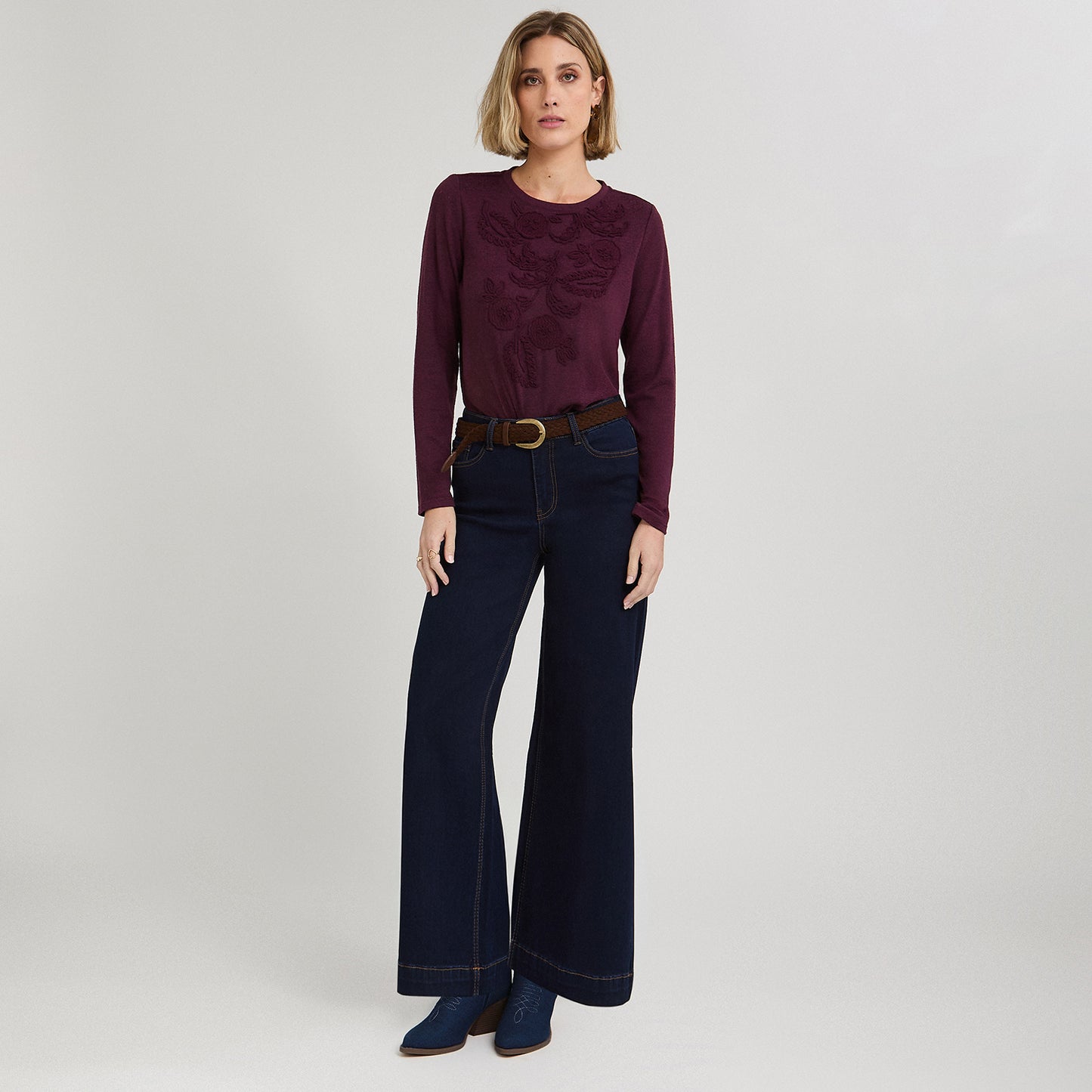 Jeans Coulotte con Cinturón Azul