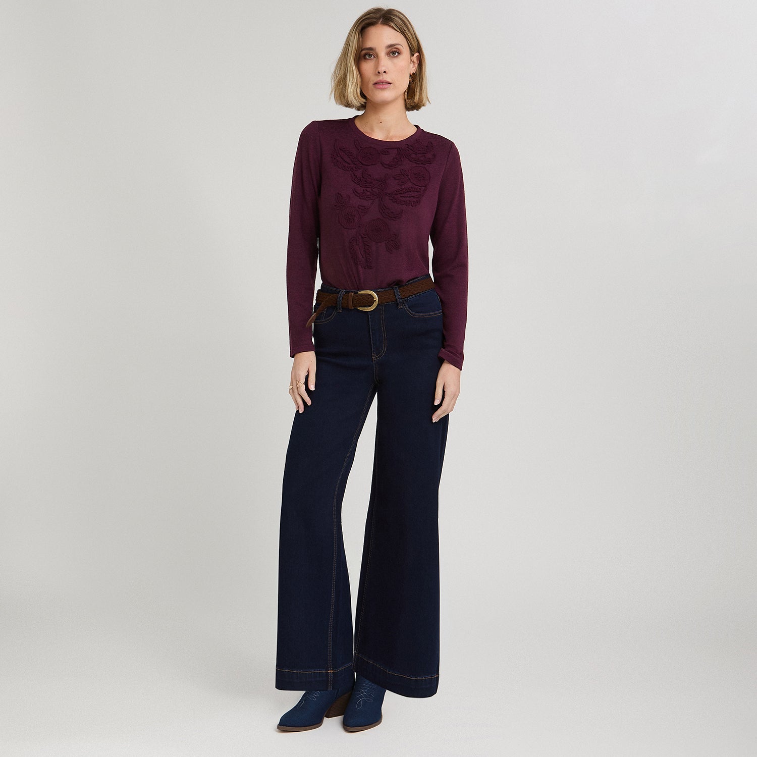 Jeans Coulotte con Cinturón Azul
