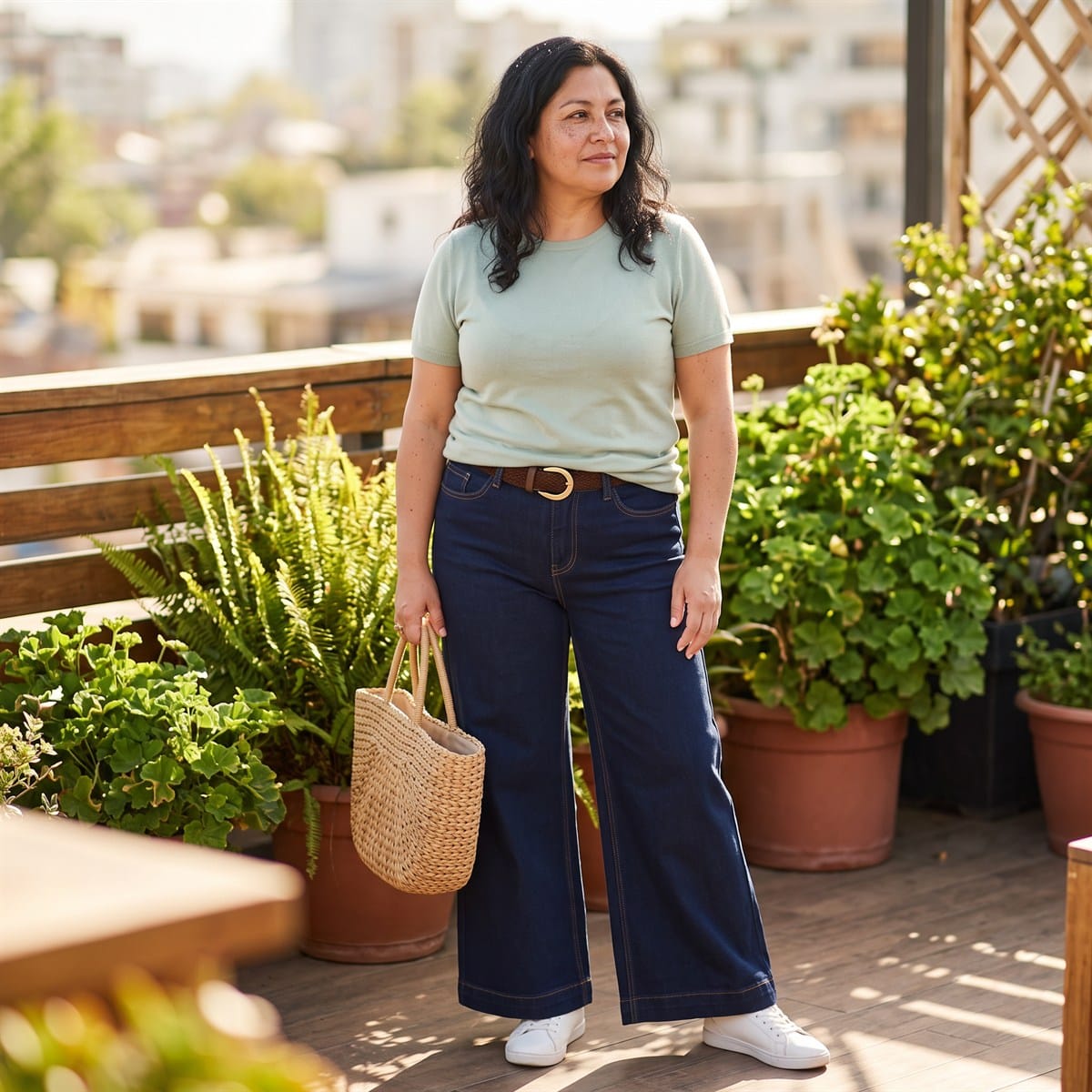 Jeans Culotte con Cinturón Azul lifestyle