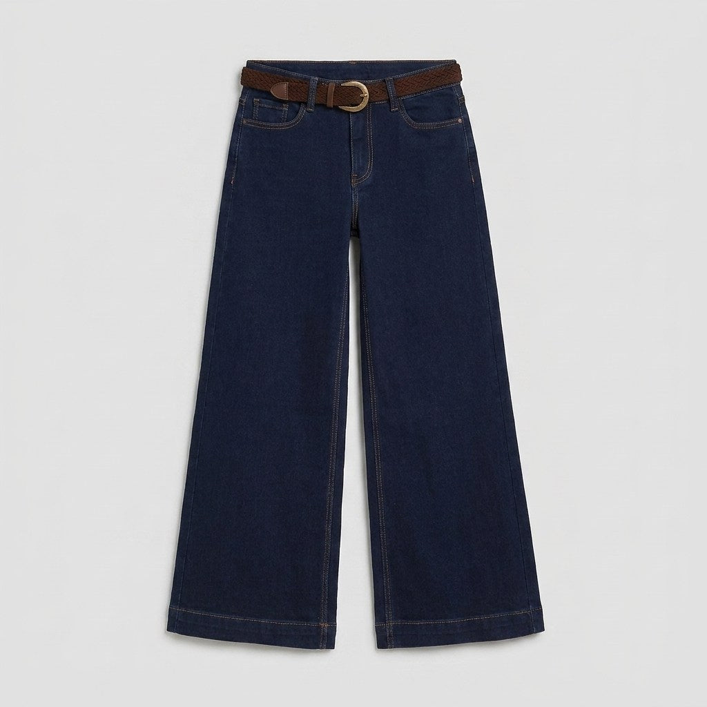 Jeans Coulotte con Cinturón Azul en plano