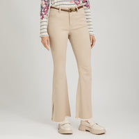 Jeans Flare con Cinturón Beige
